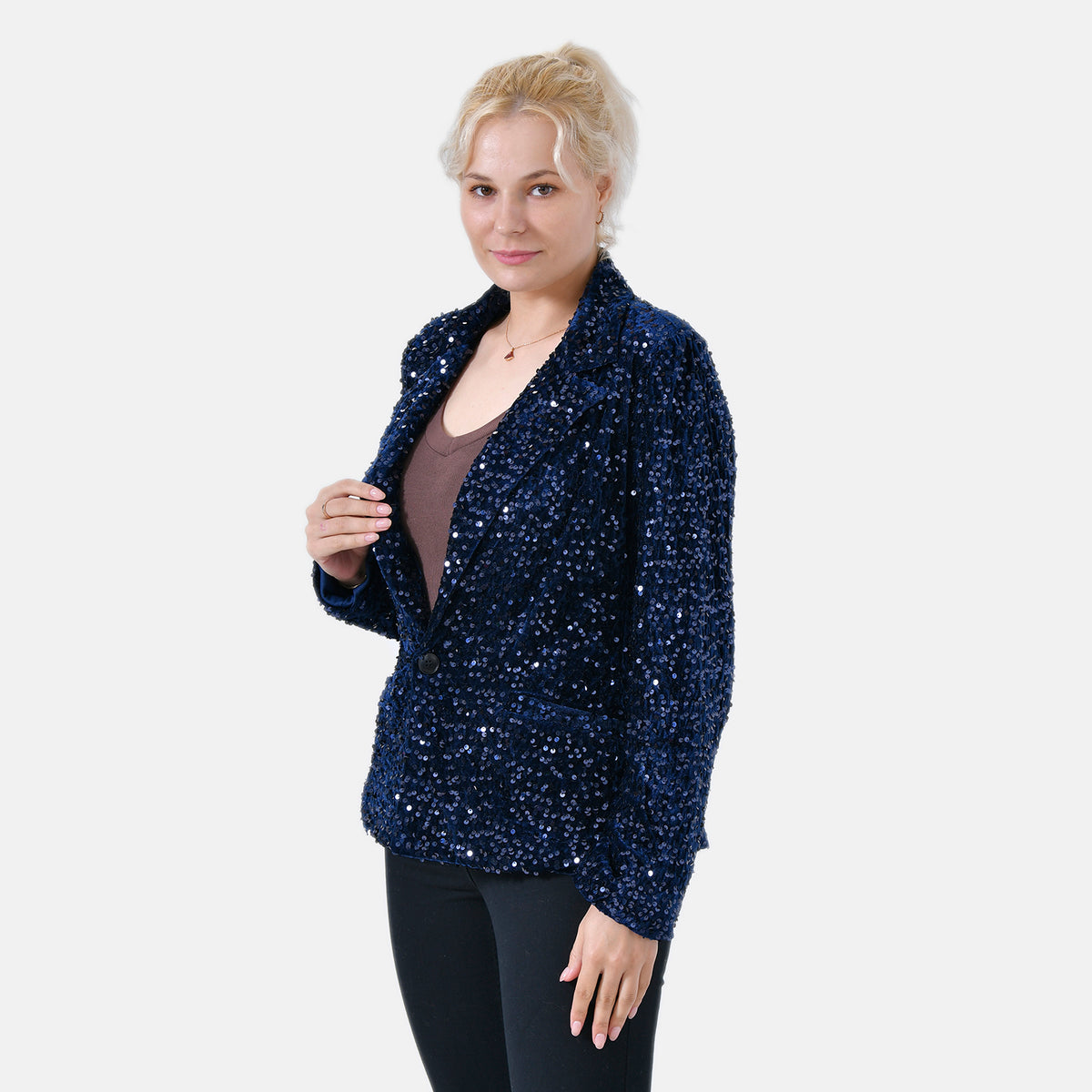 La Marey Sequin Blazer (Size L, 16 to 18) - Navy 7850635 3