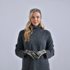 Snake Skin Print Benie Hat and Gloves Set - Brown_7850639_1