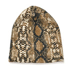 Snake Skin Print Benie Hat and Gloves Set - Brown_7850639_3