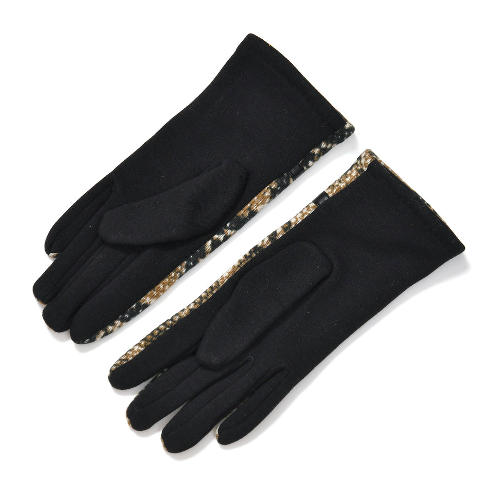 Snake Skin Print Benie Hat and Gloves Set - Brown_7850639_6