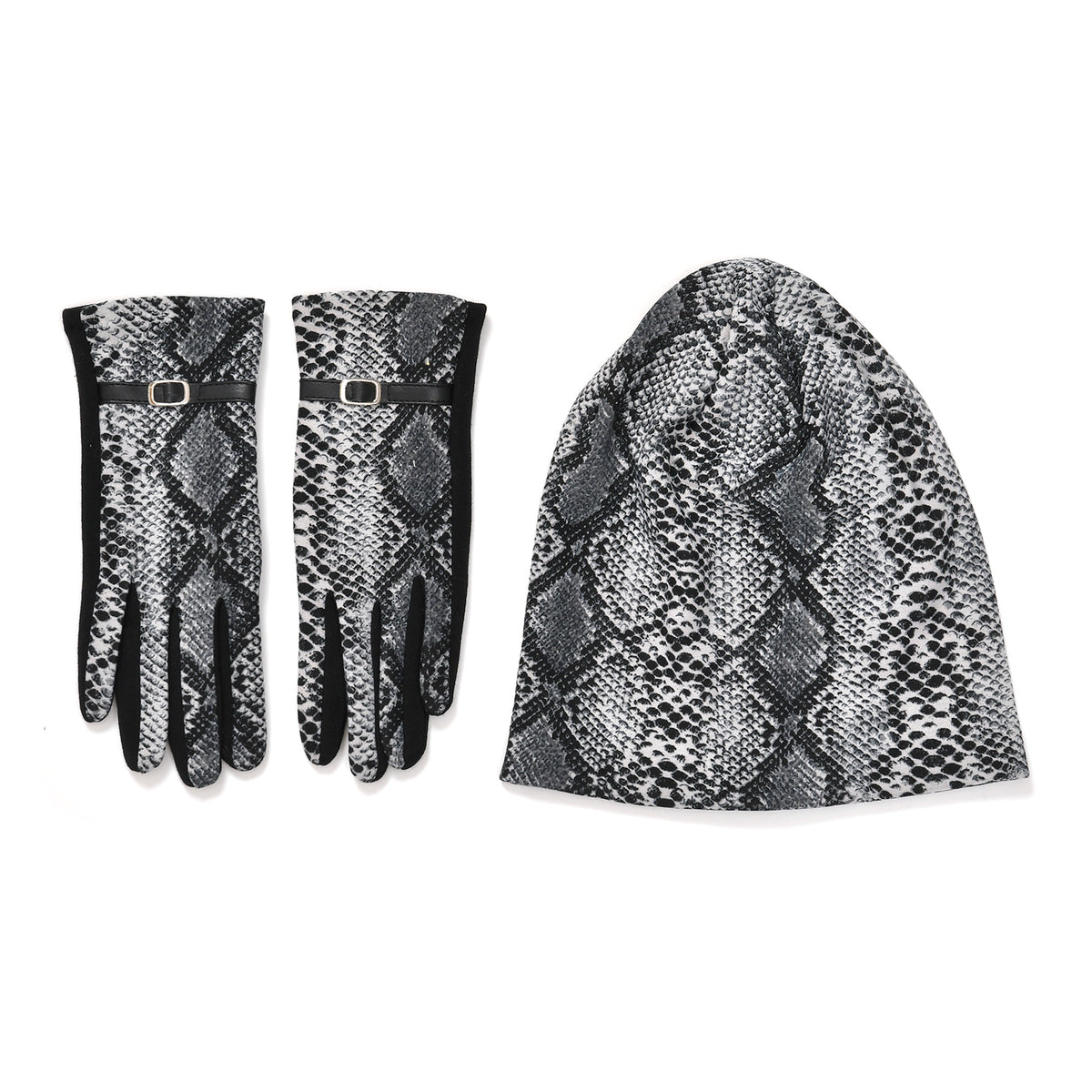 Snake Skin Pattern Beanie and Gloves Set V32514986 0