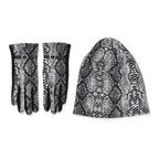 Snake Skin Print Benie Hat and Gloves Set - Grey_7850657