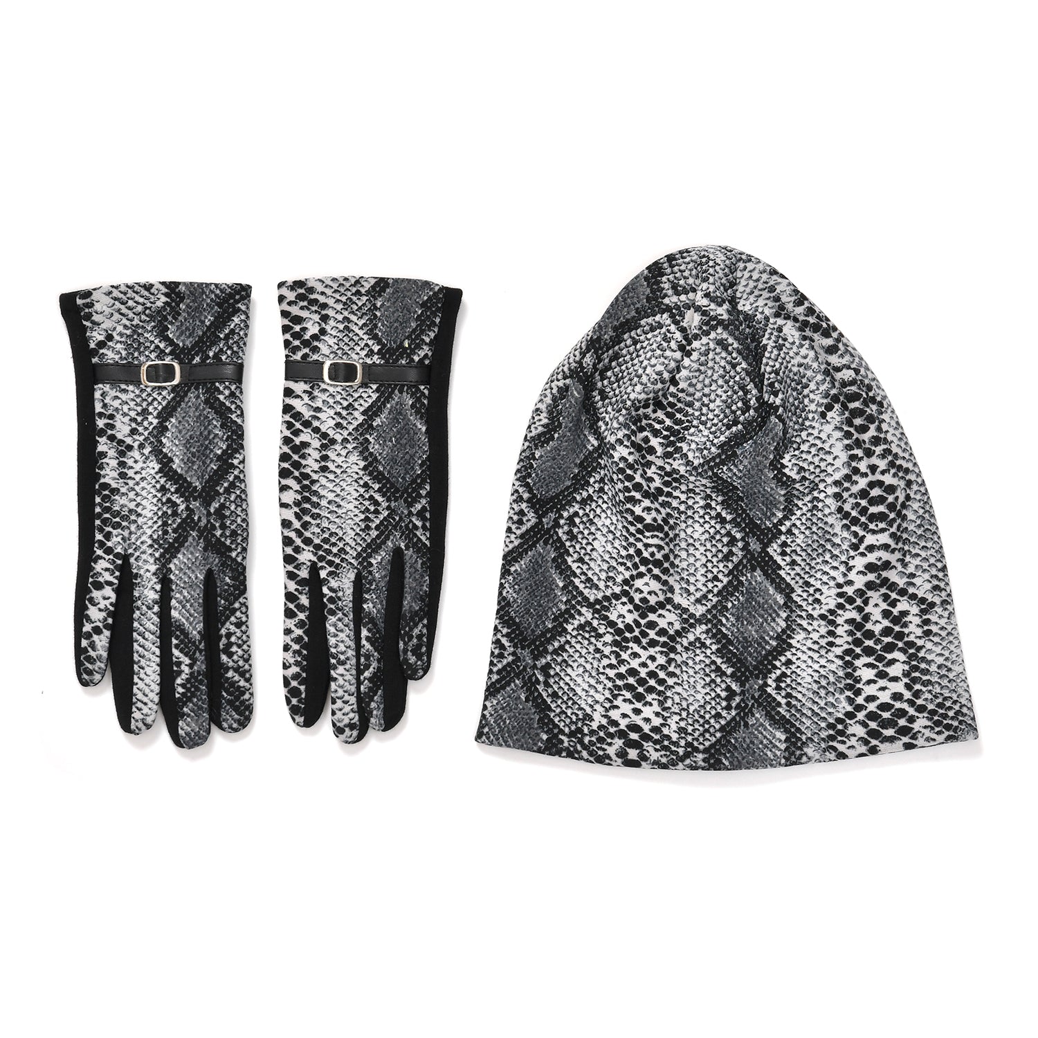 Snake Skin Pattern Beanie and Gloves Set V32514986 0