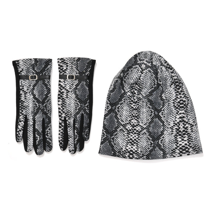 Snake Skin Pattern Beanie and Gloves Set 7850657 1