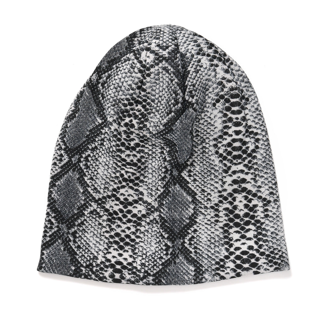 Snake Skin Print Benie Hat and Gloves Set - Grey_7850657_3