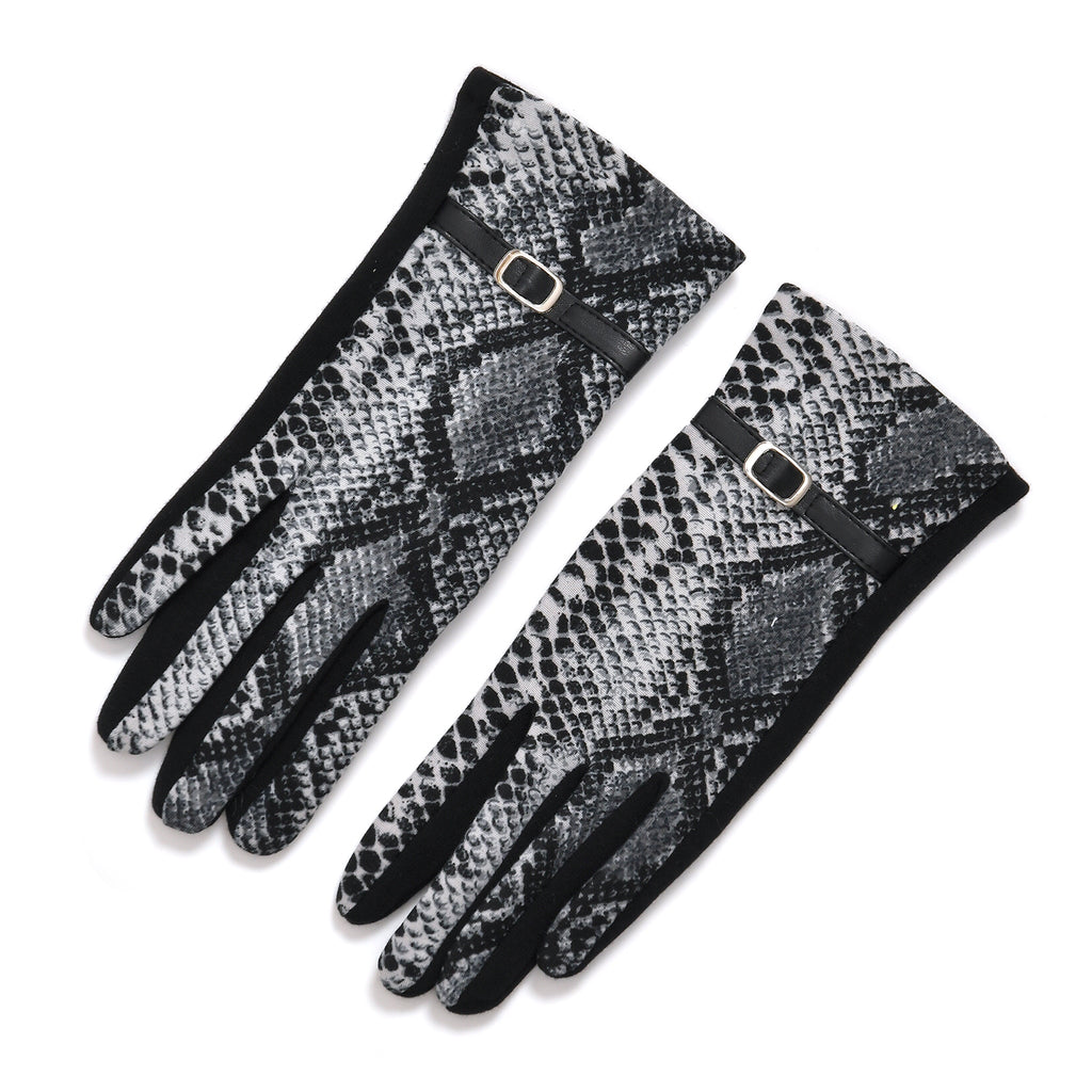 Snake Skin Print Benie Hat and Gloves Set - Grey_7850657_5
