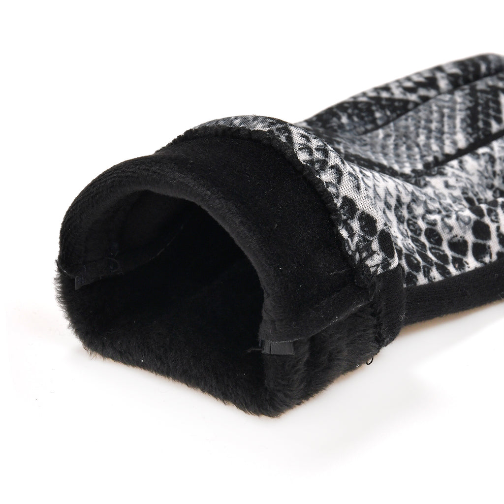 Snake Skin Print Benie Hat and Gloves Set - Grey_7850657_8