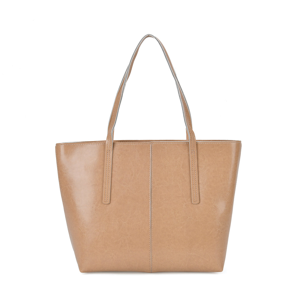 100% Genuine Leather Tote Bag (Size 39x12x27 cm) - Beige_7850851