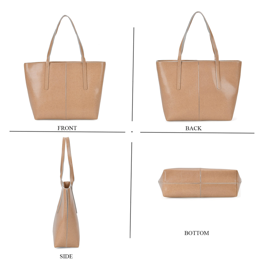 100% Genuine Leather Tote Bag (Size 39x12x27 cm) - Beige_7850851_3