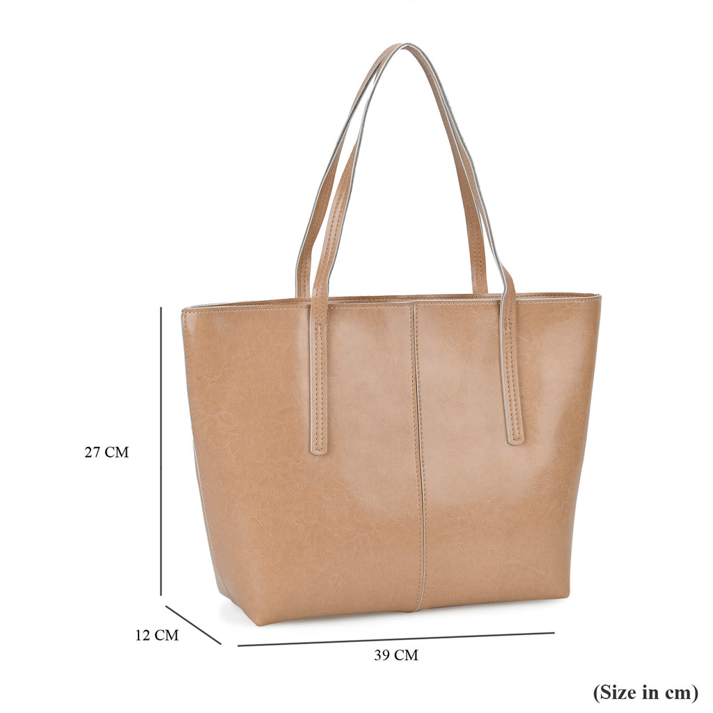 100% Genuine Leather Tote Bag (Size 39x12x27 cm) - Beige_7850851_6