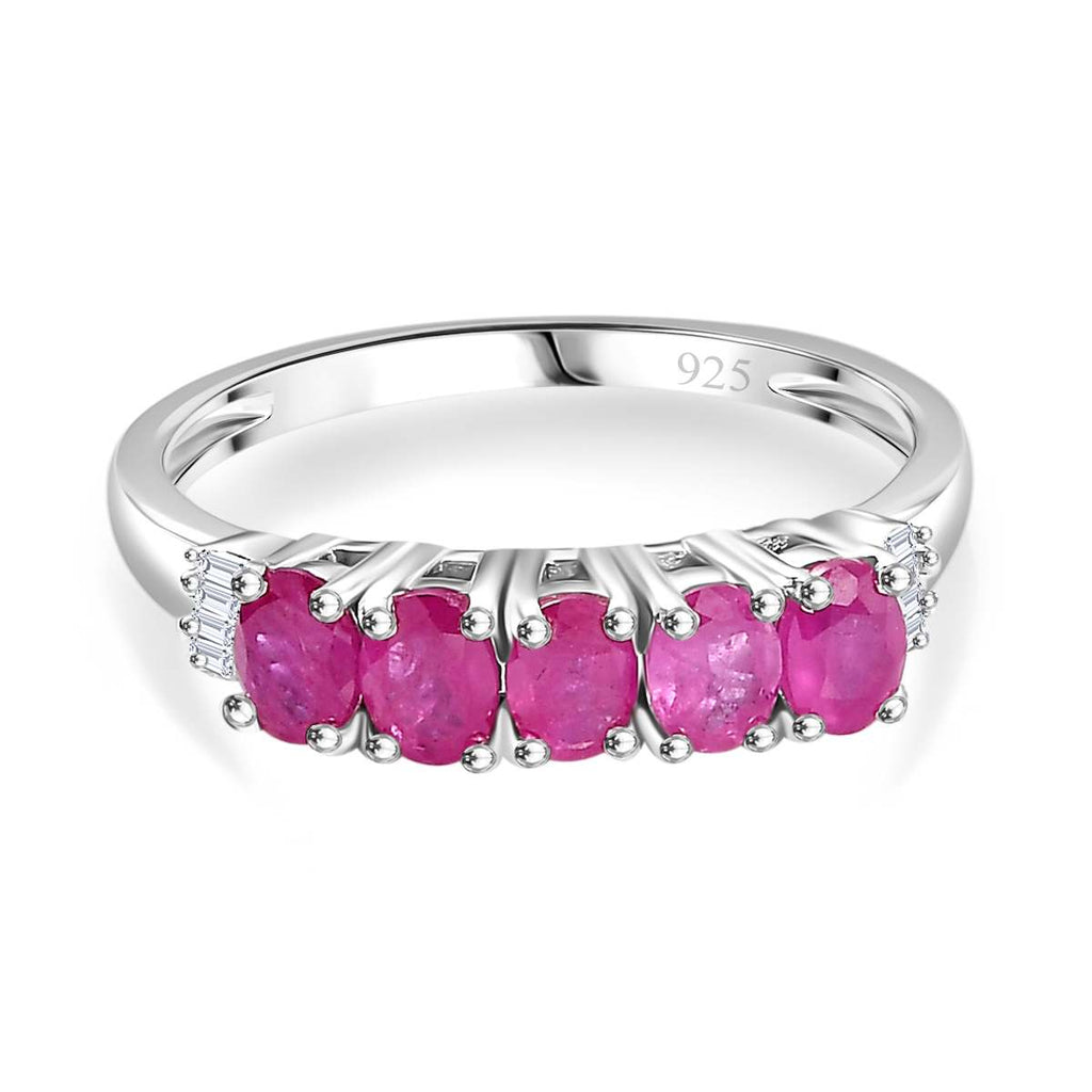 Gemfields Montepuez Ruby ,  White Diamond  Ring in rhodium Sterling Silver 1.09 ct_7851030