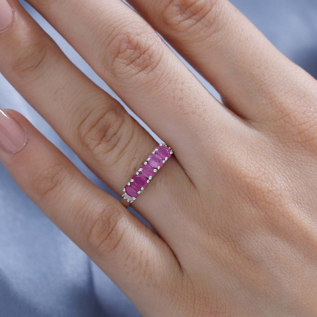 Gemfields Montepuez Ruby ,  White Diamond  Ring in rhodium Sterling Silver 1.09 ct_7851030_2