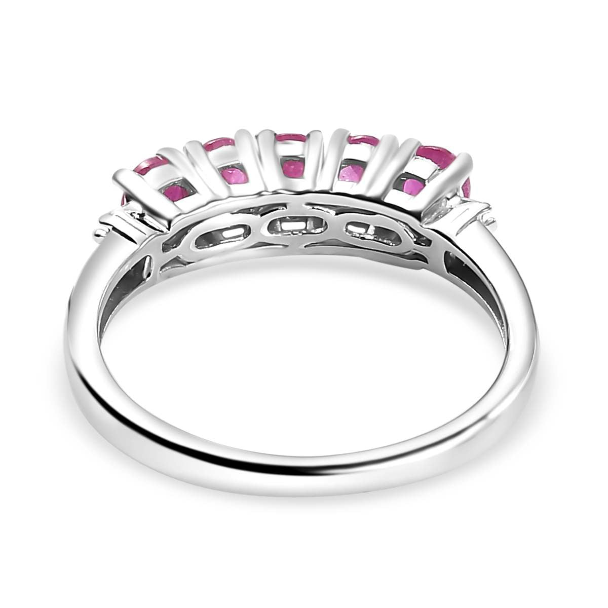 Gemfields Montepuez Ruby &amp; White Diamond 5 Stone Ring in Rhodium Overlay Sterling Silver 1.09 Ct. V32370832 4