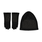 Closeout Deal - 2 Piece Set - Cashmere Diamond Pattern Hat & Gloves - Black_7851189