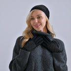 Closeout Deal - 2 Piece Set - Cashmere Diamond Pattern Hat & Gloves - Black_7851189_1