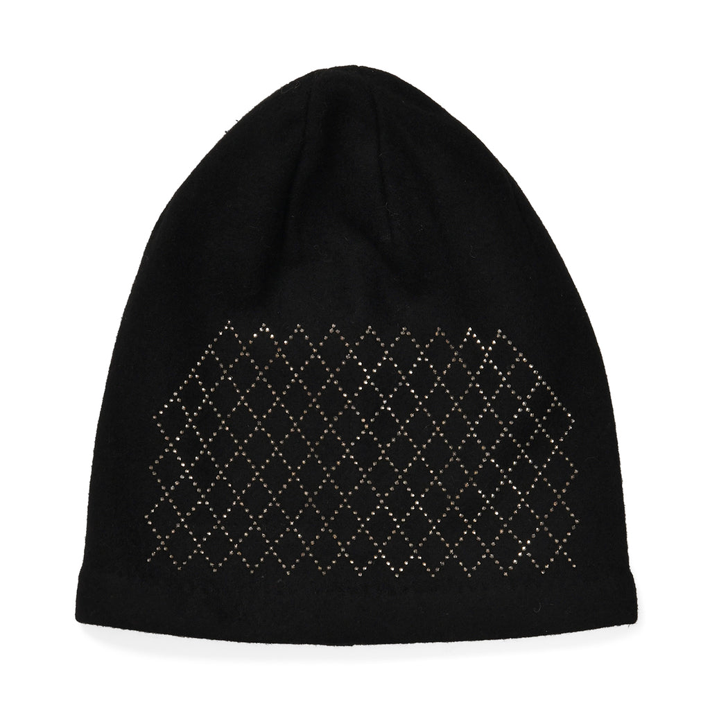 Closeout Deal - 2 Piece Set - Cashmere Diamond Pattern Hat & Gloves - Black_7851189_3