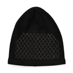 Closeout Deal - 2 Piece Set - Cashmere Diamond Pattern Hat & Gloves - Black_7851189_3