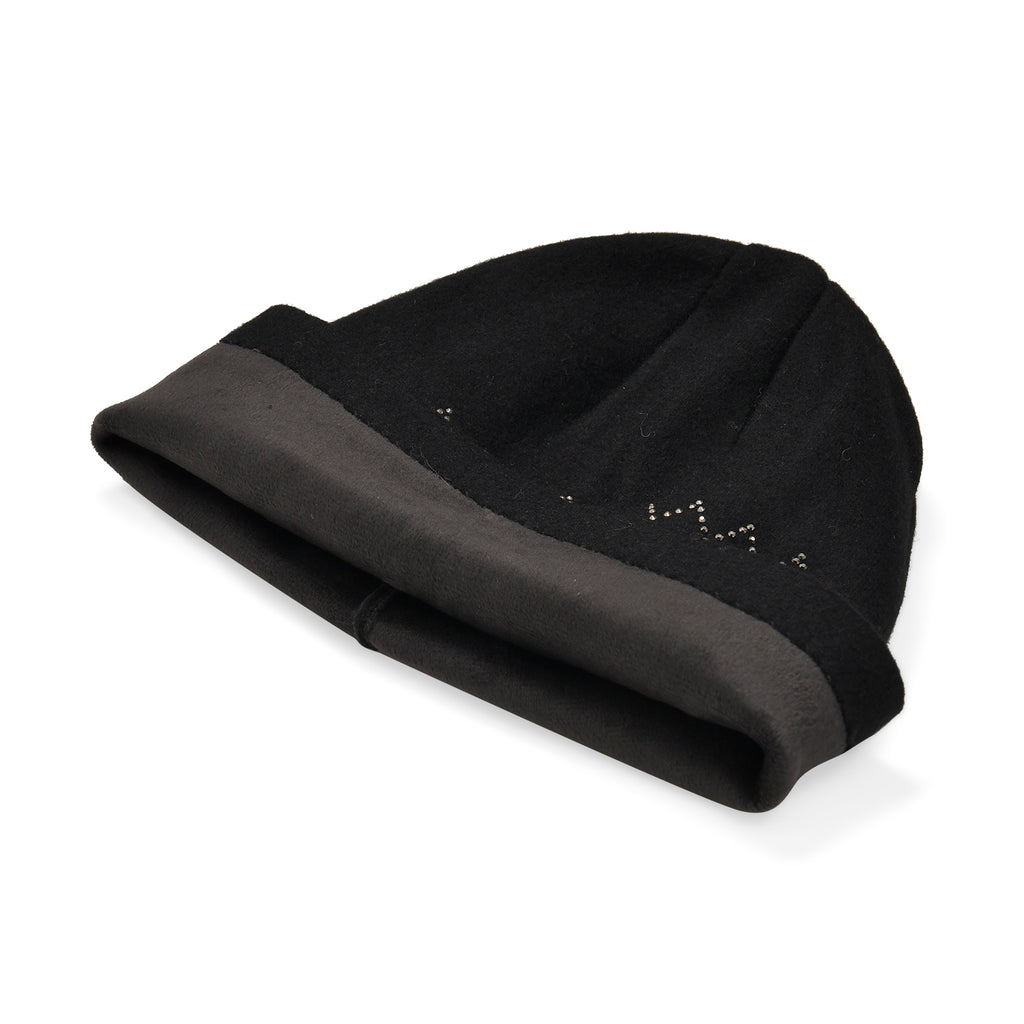 Closeout Deal - 2 Piece Set - Cashmere Diamond Pattern Hat & Gloves - Black_7851189_4