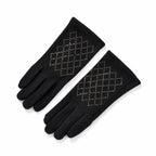 Closeout Deal - 2 Piece Set - Cashmere Diamond Pattern Hat & Gloves - Black_7851189_5