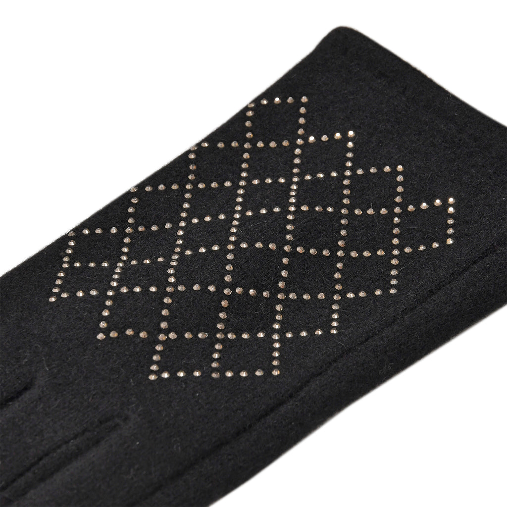 Closeout Deal - 2 Piece Set - Cashmere Diamond Pattern Hat & Gloves - Black_7851189_7