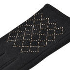 Closeout Deal - 2 Piece Set - Cashmere Diamond Pattern Hat & Gloves - Black_7851189_7