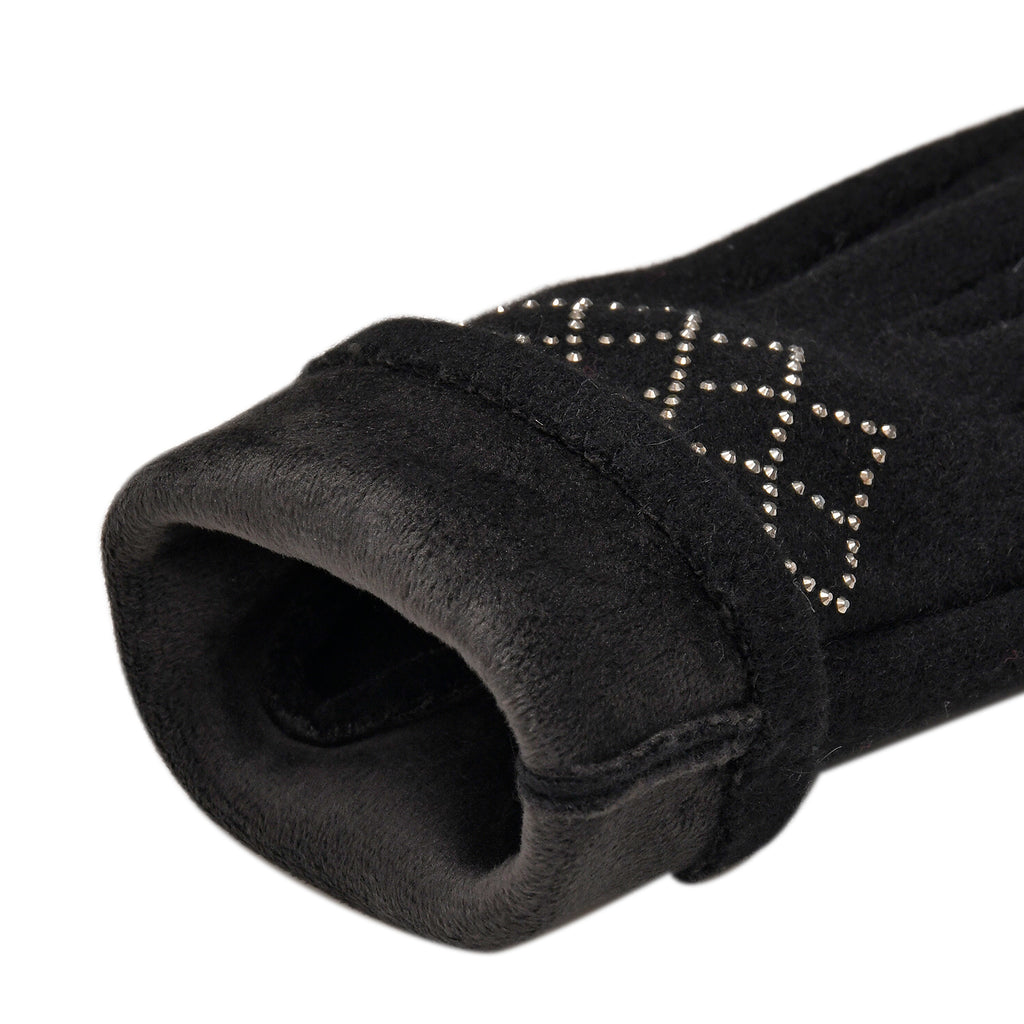 Closeout Deal - 2 Piece Set - Cashmere Diamond Pattern Hat & Gloves - Black_7851189_8