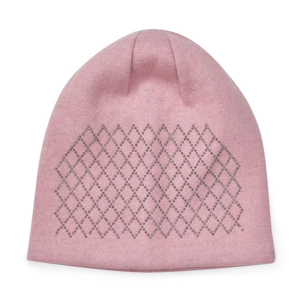 Closeout Deal - 2 Piece Set - Cashmere Diamond Pattern Hat and Gloves - Pink_7851192_13