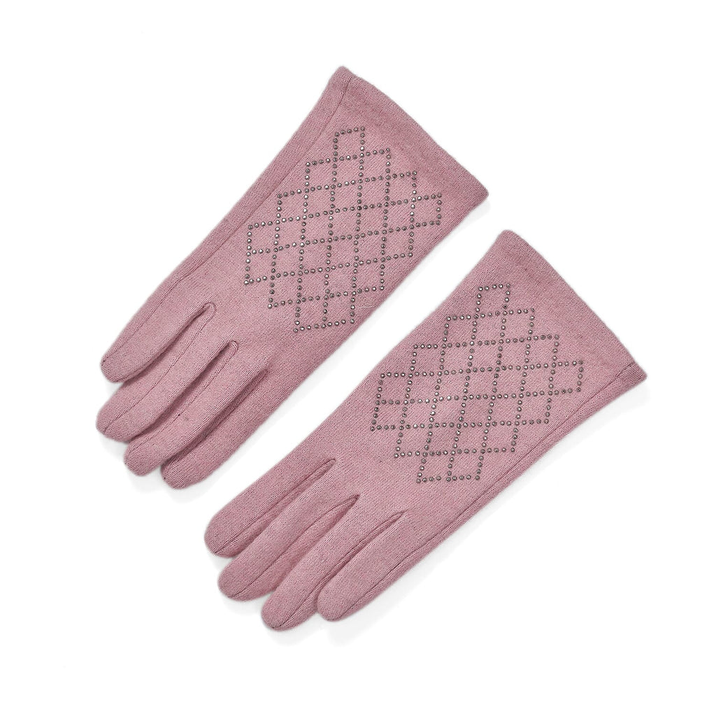 Closeout Deal - 2 Piece Set - Cashmere Diamond Pattern Hat and Gloves - Pink_7851192_15