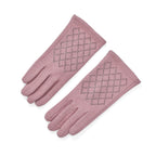 Closeout Deal - 2 Piece Set - Cashmere Diamond Pattern Hat and Gloves - Pink_7851192_15