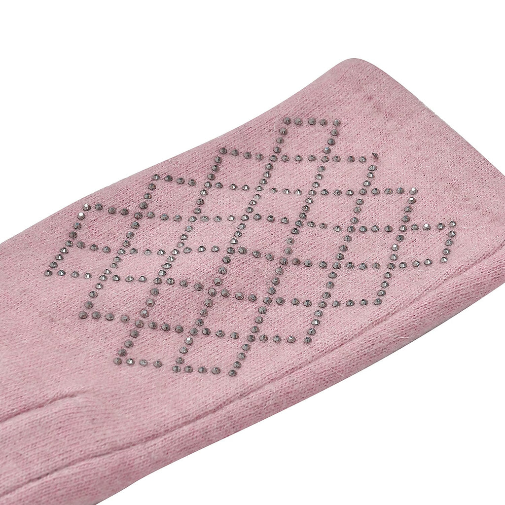 Closeout Deal - 2 Piece Set - Cashmere Diamond Pattern Hat and Gloves - Pink_7851192_17