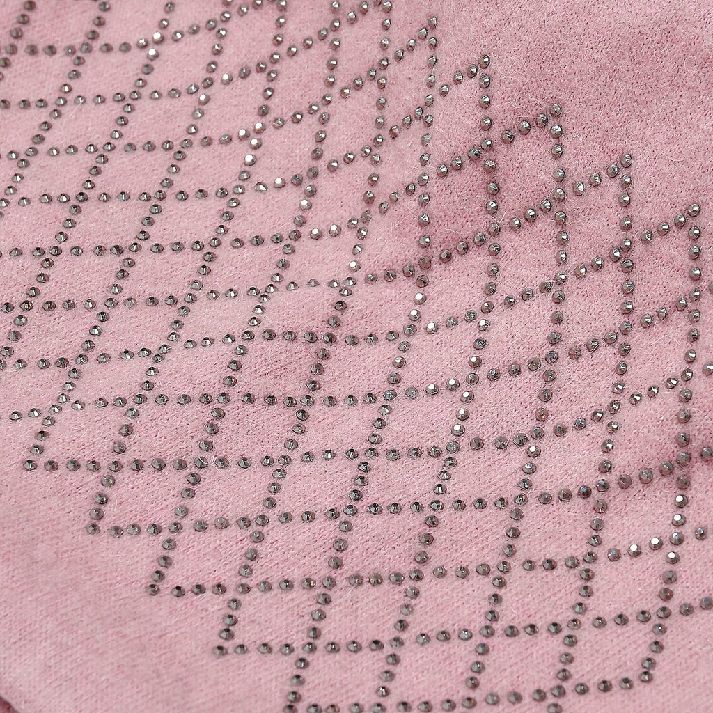 Closeout Deal - 2 Piece Set - Cashmere Diamond Pattern Hat and Gloves - Pink_7851192_19