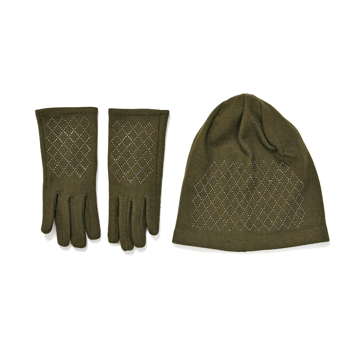 Closeout Deal - 2 Piece Set - Cashmere Diamond Pattern Hat and Gloves - Dark Green V32513823 0