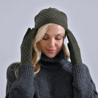 Closeout Deal - 2 Piece Set - Cashmere Diamond Pattern Hat and Gloves - Dark Green_7851196_11