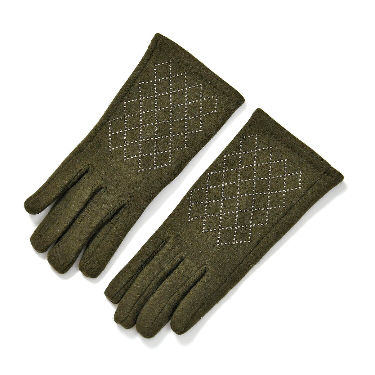 Closeout Deal - 2 Piece Set - Cashmere Diamond Pattern Hat and Gloves - Dark Green V32513823 7
