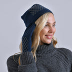 Closeout Deal - 2 Piece Set - Cashmere Diamond Pattern Hat and Gloves - Navy_7851198_12