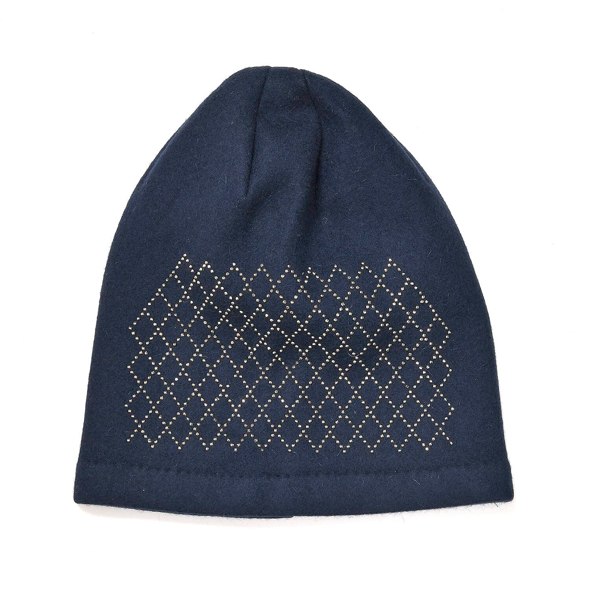 Closeout Deal - 2 Piece Set - Cashmere Diamond Pattern Hat and Gloves - Navy V32513583 5