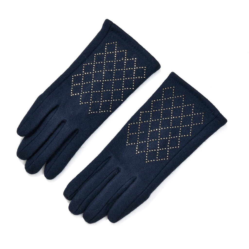 Closeout Deal - 2 Piece Set - Cashmere Diamond Pattern Hat and Gloves - Navy_7851198_15