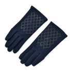 Closeout Deal - 2 Piece Set - Cashmere Diamond Pattern Hat and Gloves - Navy_7851198_15