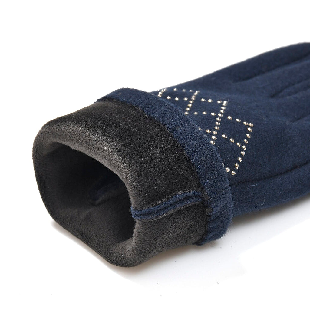 Closeout Deal - 2 Piece Set - Cashmere Diamond Pattern Hat and Gloves - Navy_7851198_18