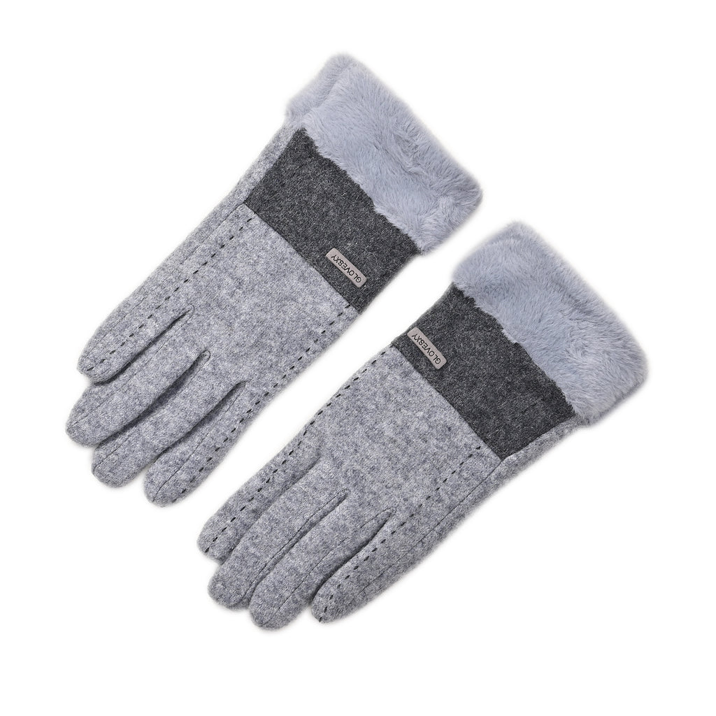 Luxury Cashmere Wool Gloves With Detailing and Fleece Lining - Grey_7851236