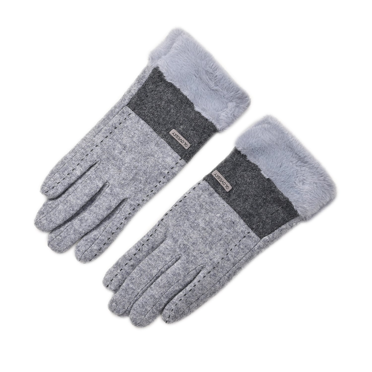 Luxury Cashmere Wool Gloves With Detailing and Fleece Lining - Grey V32521197 0