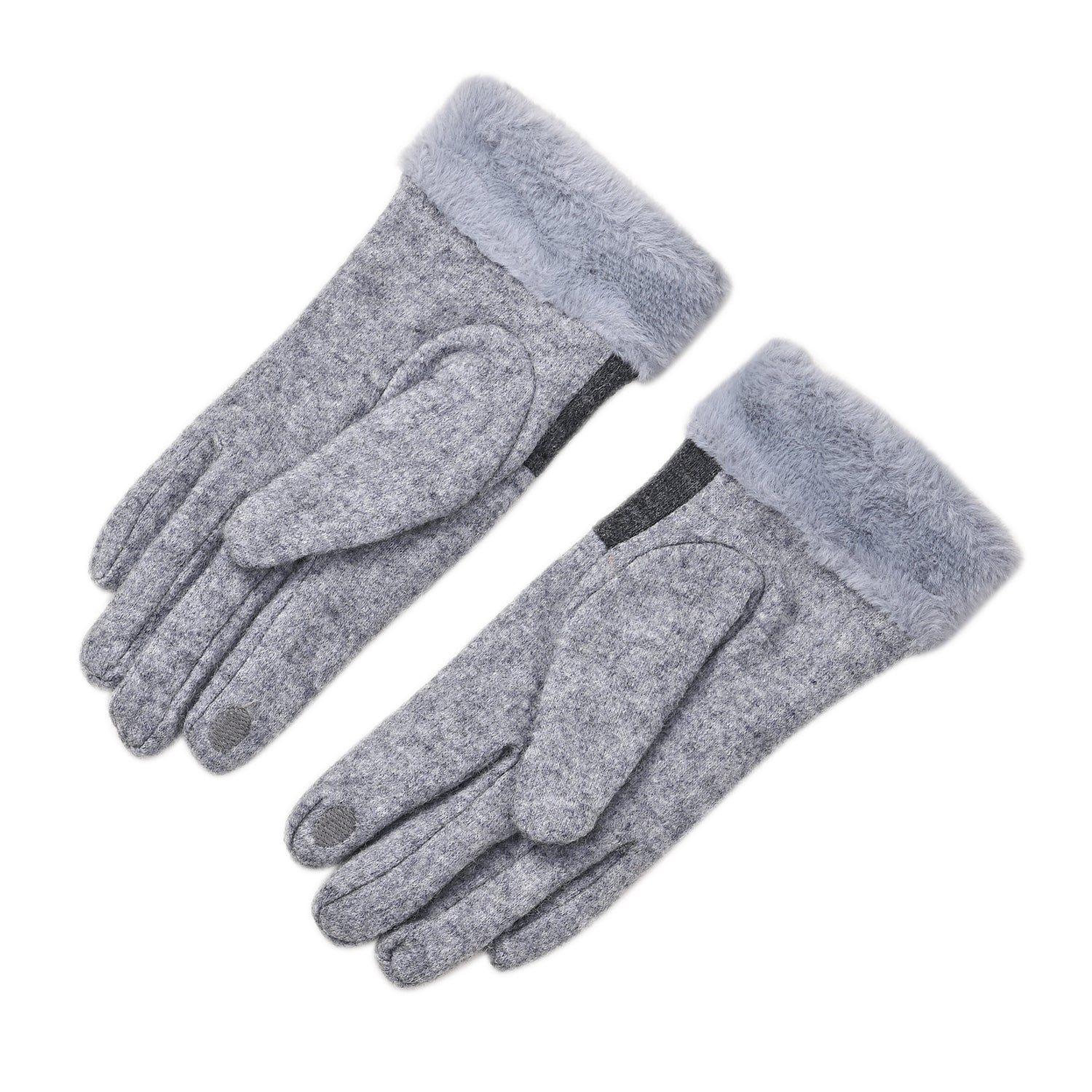 Luxury Cashmere Wool Gloves With Detailing and Fleece Lining - Grey V32521197 4