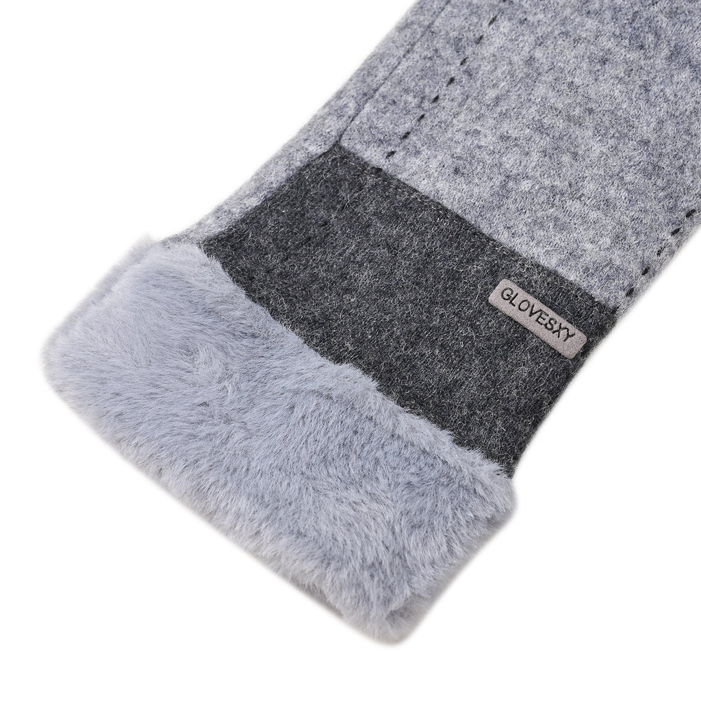 Luxury Cashmere Wool Gloves With Detailing and Fleece Lining - Grey_7851236_4