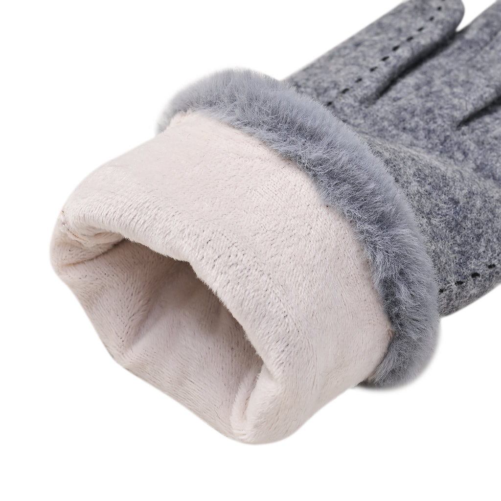 Luxury Cashmere Wool Gloves With Detailing and Fleece Lining - Grey_7851236_6