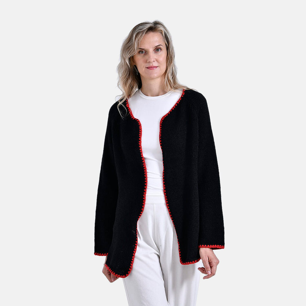 Tamsy Blanket Stitch Jacket (One Size) - Black & Red_7851741_3