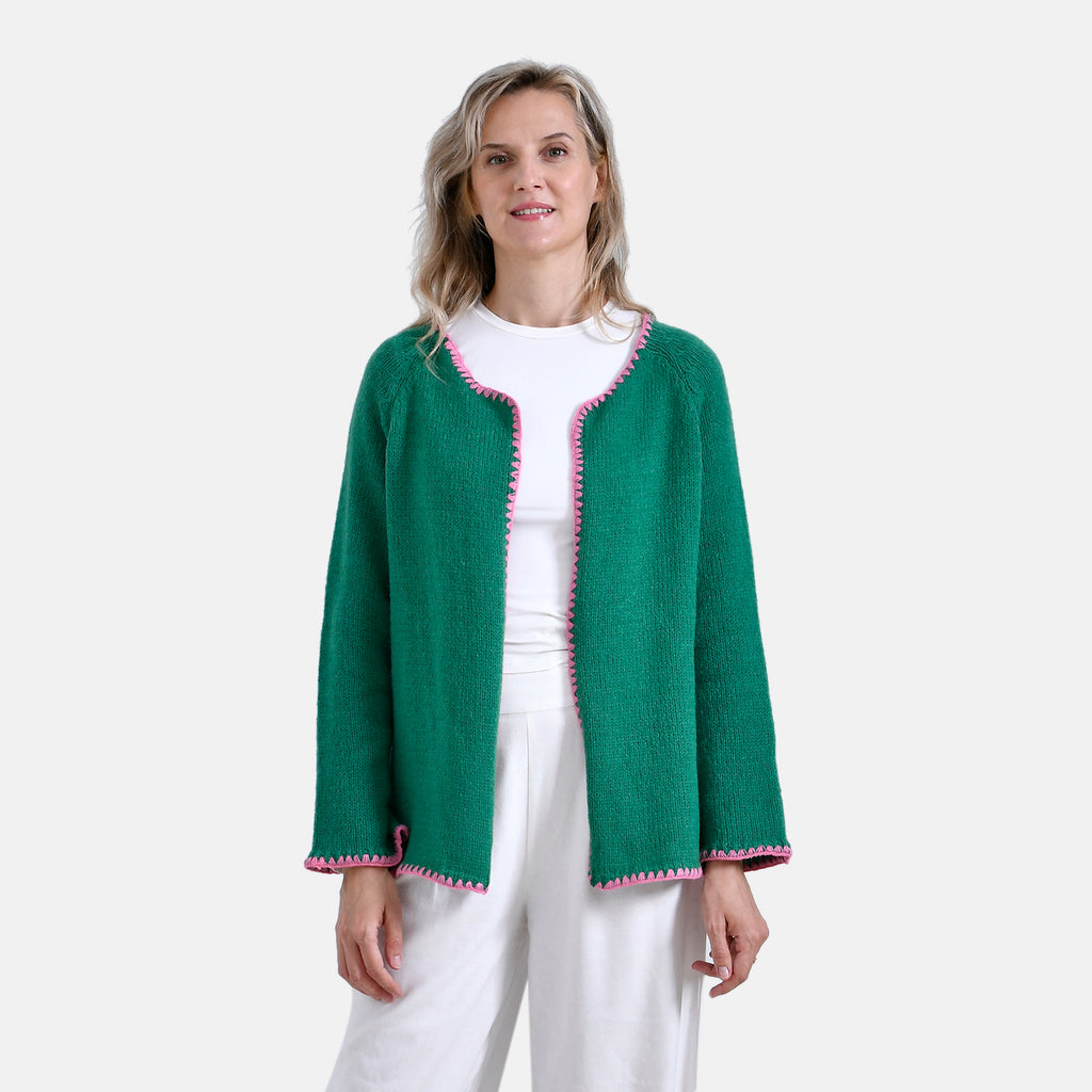 Tamsy Blanket Stitch Jacket (One Size) - Green & Pink_7851744