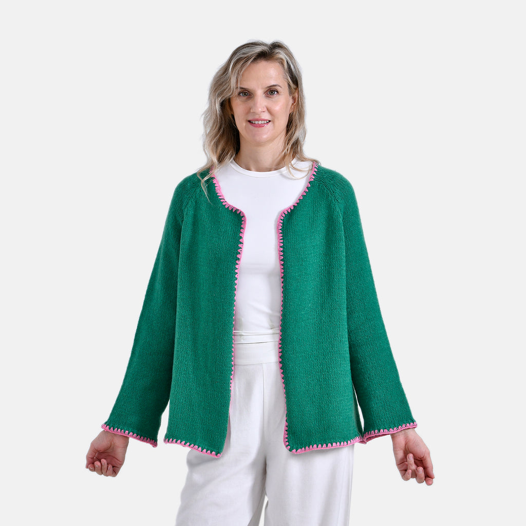 Tamsy Blanket Stitch Jacket (One Size) - Green & Pink_7851744_3