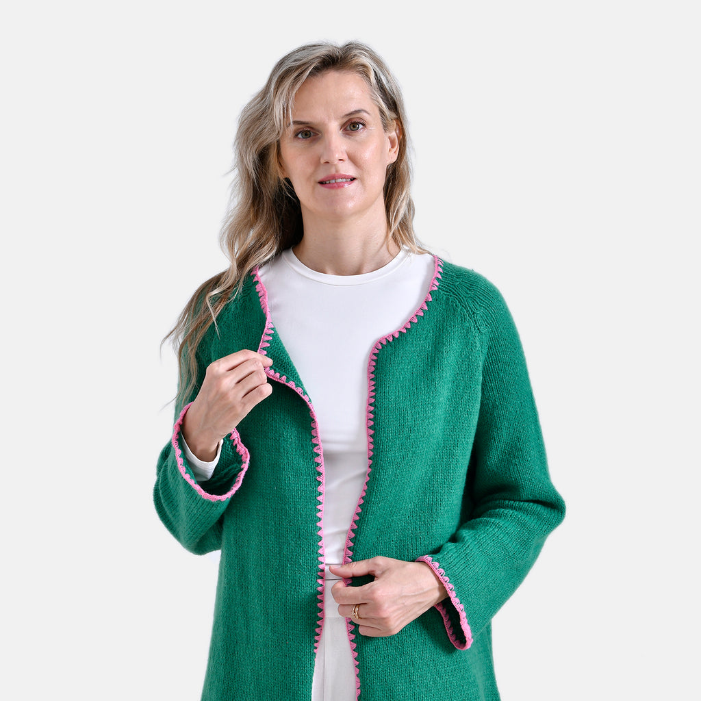 Tamsy Blanket Stitch Jacket (One Size) - Green & Pink_7851744_4