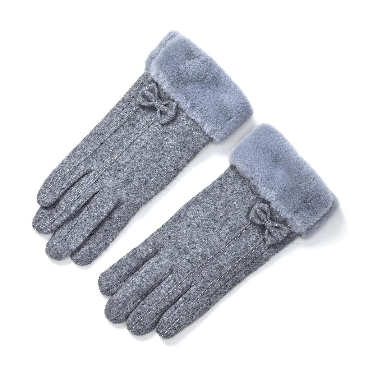 Cashmere-Blend Winter Gloves with Faux Fur Trim and Bow Detail - Touchscreen Friendly V32515394 0