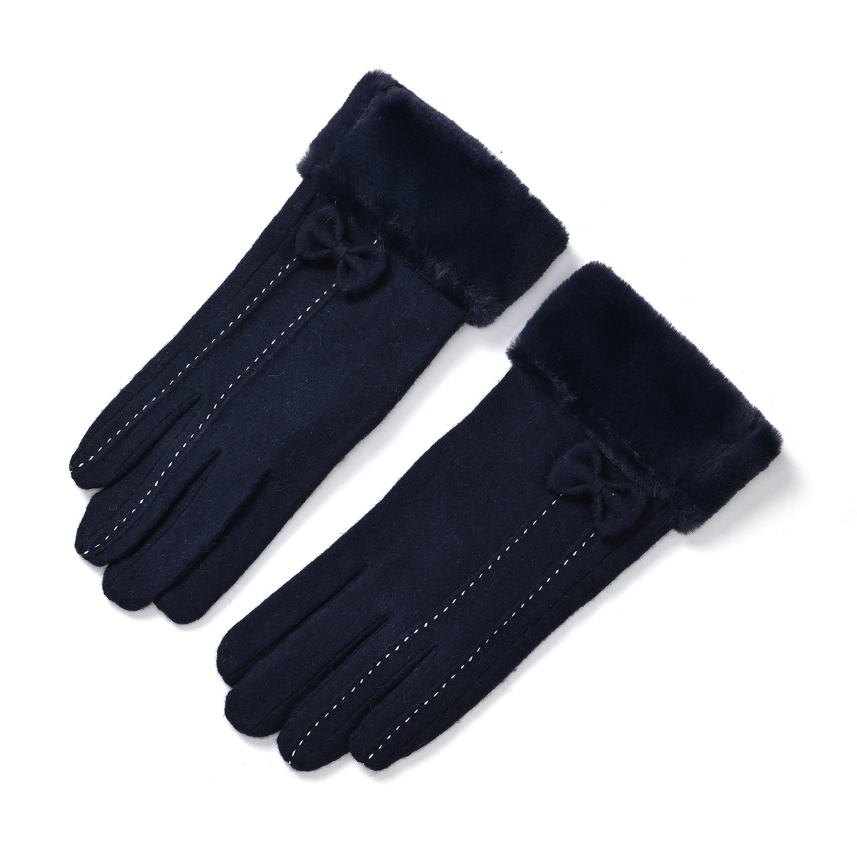 Cashmere-Blend Winter Gloves with Faux Fur Trim and Bow Detail - Touchscreen Friendly V32515193 0
